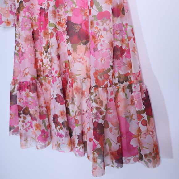 TED BAKER NWT Mildrd Mesh Mini Dress Pink Ruffle Shoulder Gathers Women's 0 - Picture 5 of 10